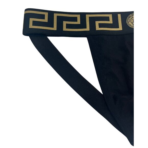 M2-9 VERSACE Men's Greca Jockstrap Underwear Stretch Black/Gold Size 8/38-42/L - Picture 4 of 10